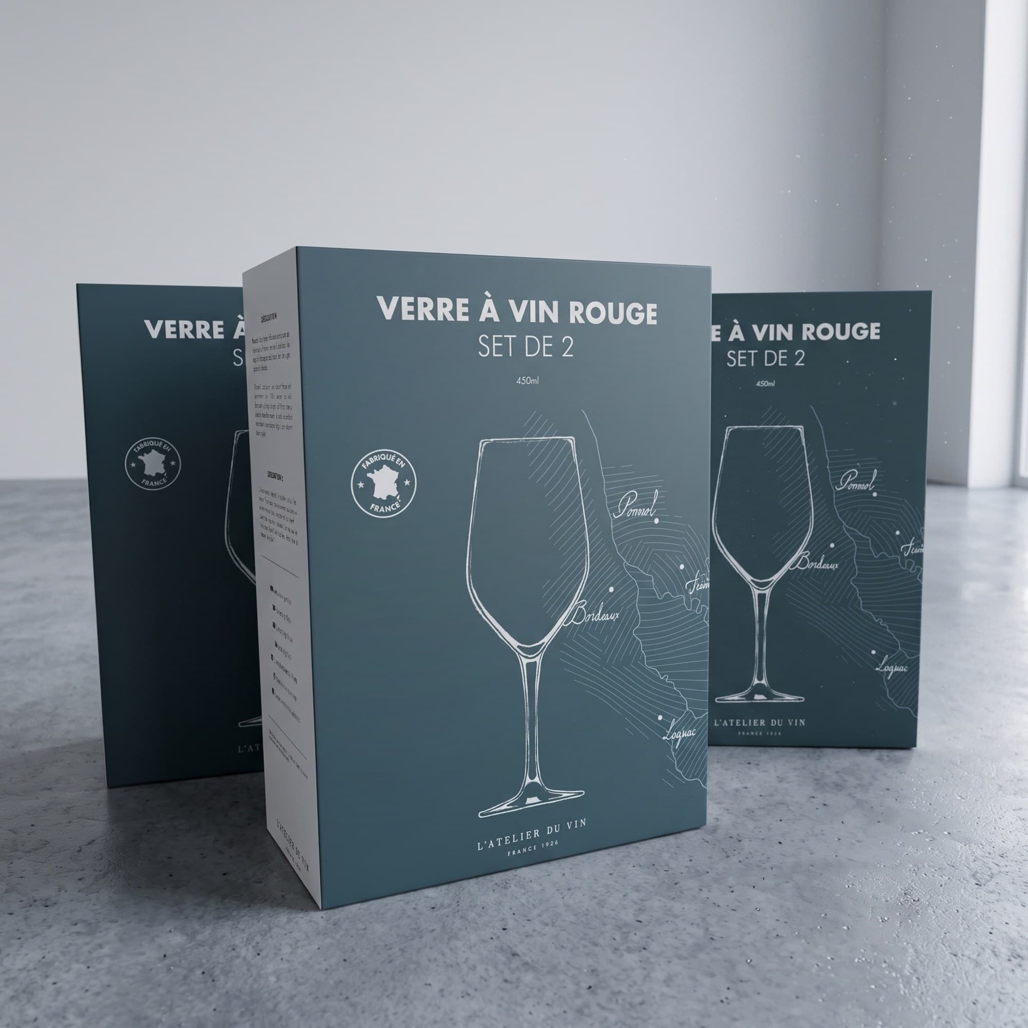 Les packagings verre à vin rouge — vue studio