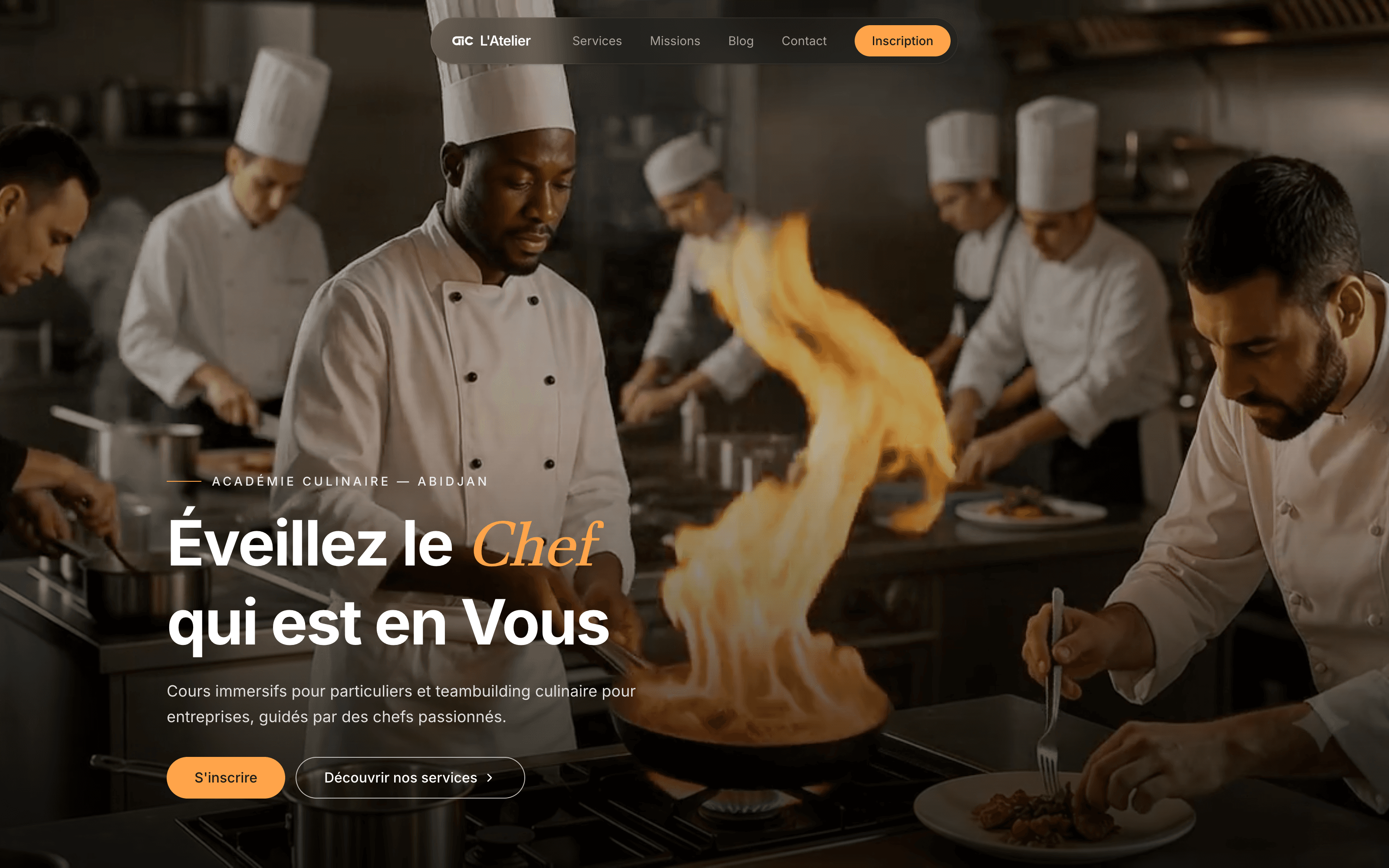 Page d'accueil du site L'Atelier Ivoirien des Cuisiniers